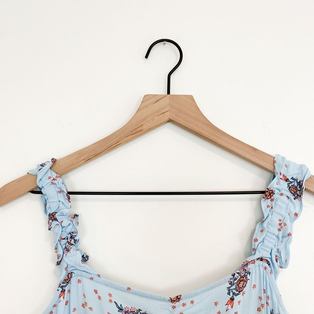 LOFT Blue Orange Floral Slit Summer Midi Dress Slip Sleeveless Dainty Dresses - Picture 5 of 8